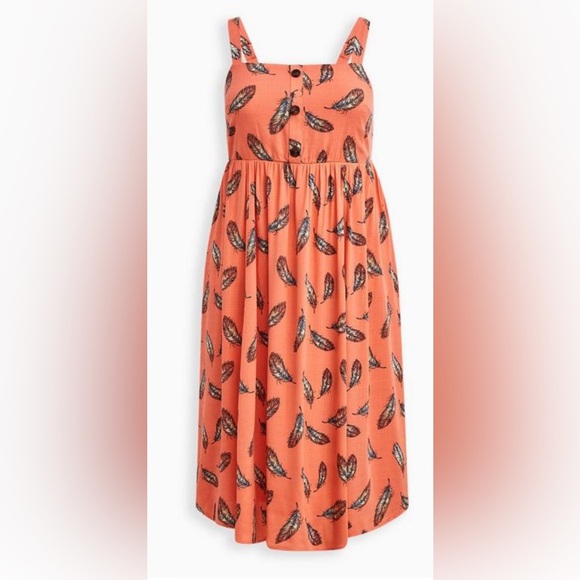 torrid Dresses & Skirts - Torrid Cross Hatch Pinafore Midi Skater Dress Feather Coral Print Plus Size 1X